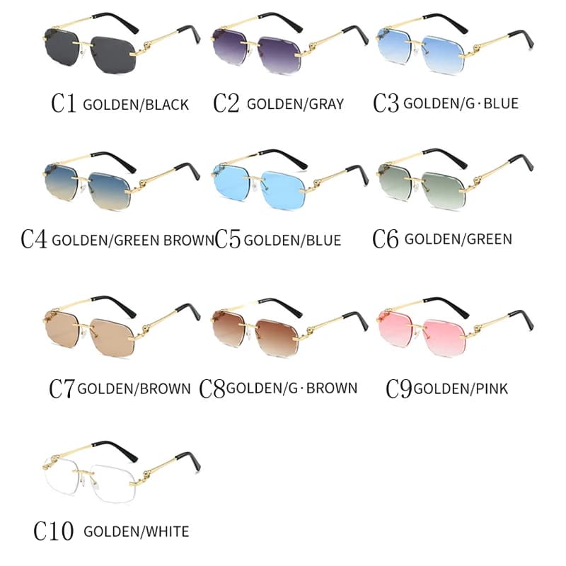 Lunettes soleil métal sans monture carrées femmes hommes qualité mode fête piscine UV400