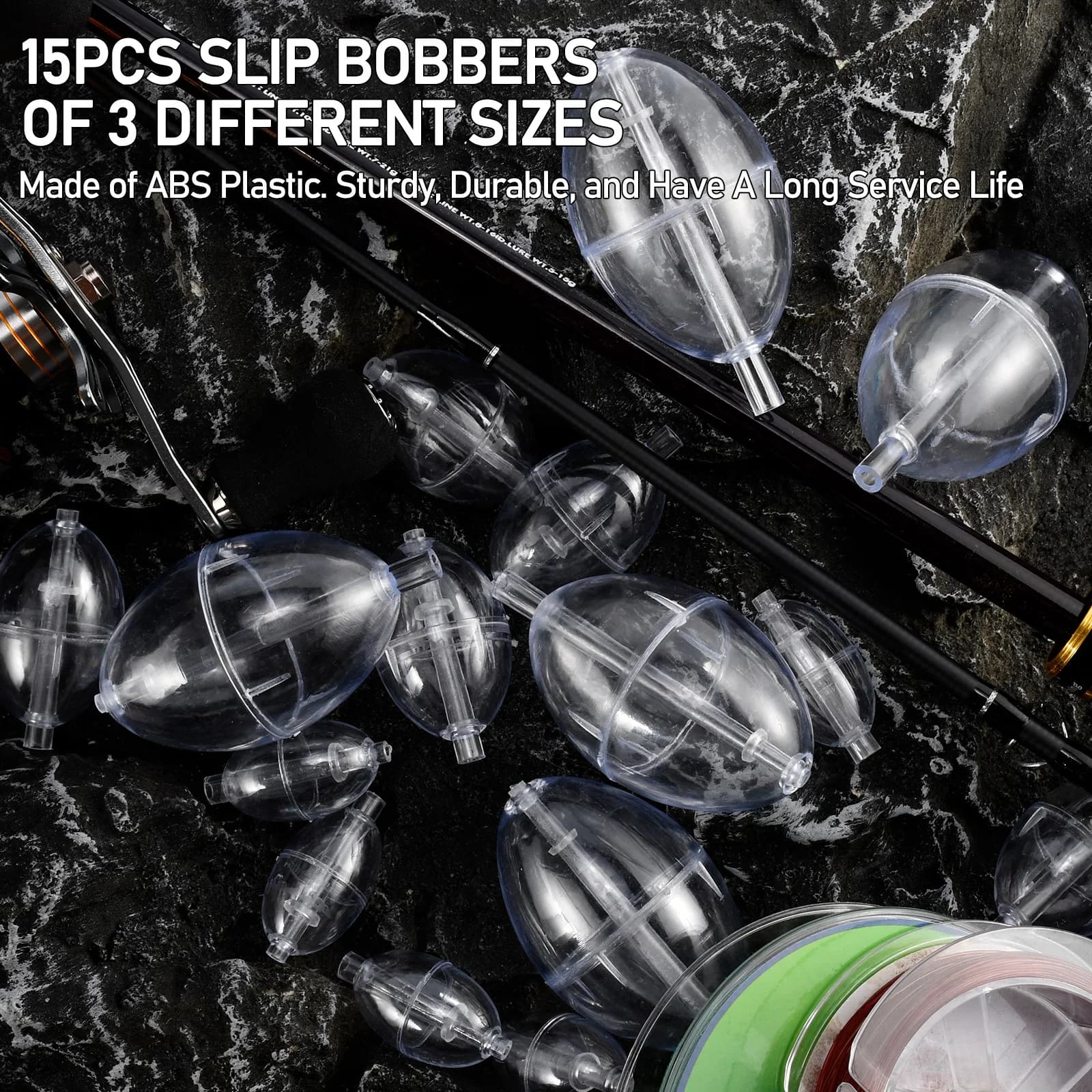 10 flotteurs de pêche transparents PVC avec indicateur de touche, bulles d'eau pour surface et coulissants