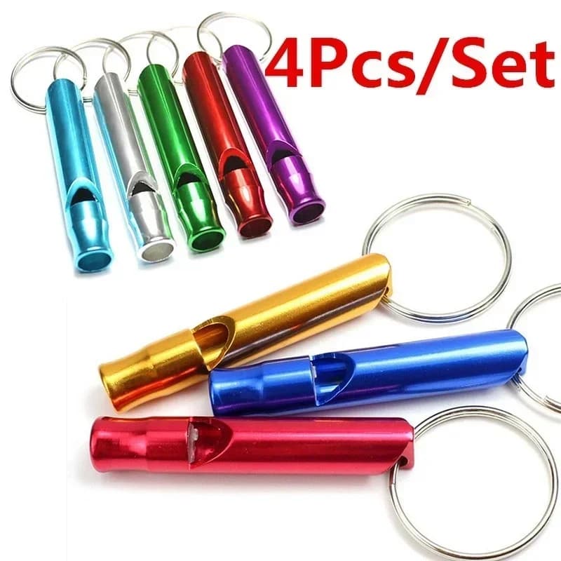 Set 4 sifflets sécurité sport aluminium alliage porte-clés survie camping pêche urgence - Compact