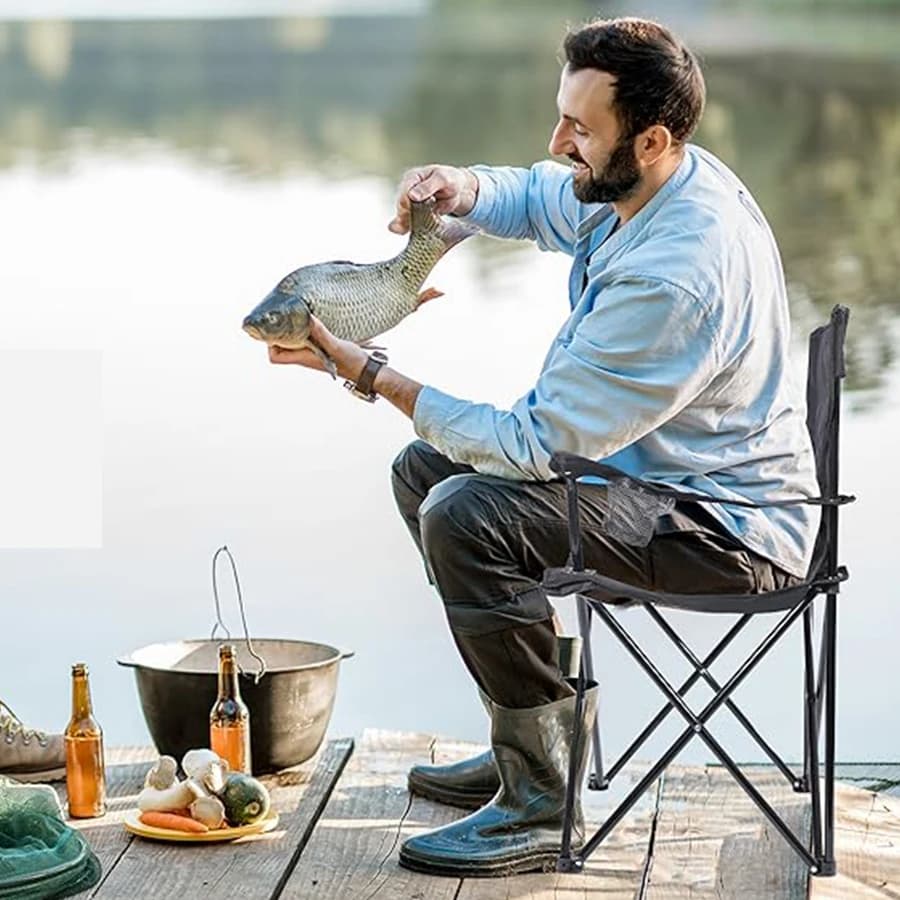 Chaise pliable de camping et plage avec accoudoirs - Accessoire pêche portable et confortable