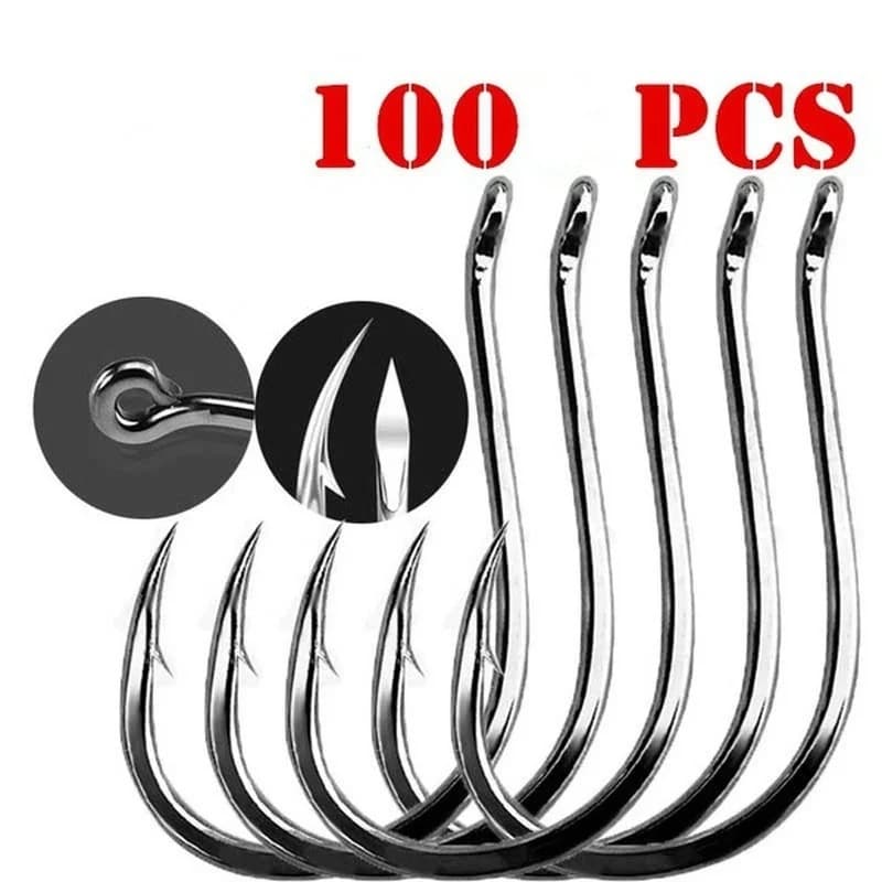 100 hameçons circle black acier carbone #3 à #12 barbelés pêche mer rivière avec trou
