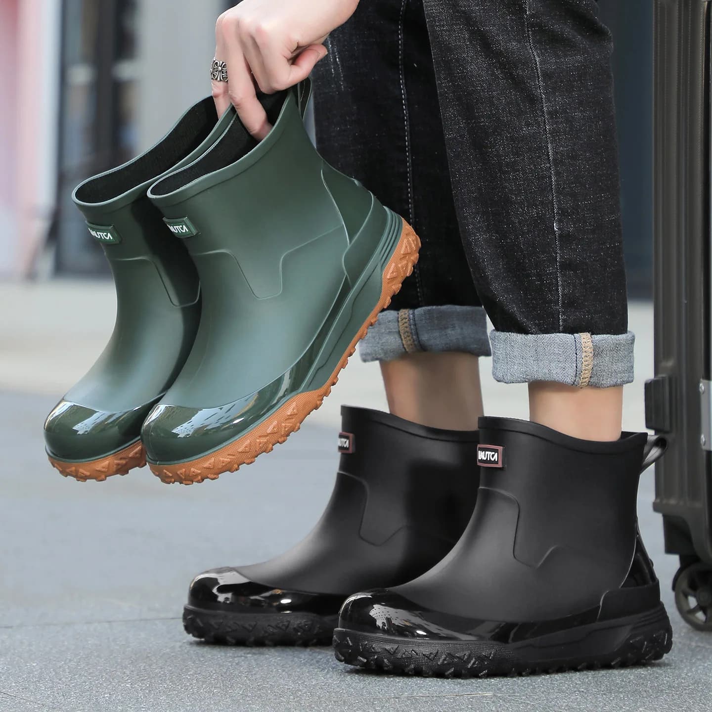 Bottes pluie courtes mode hommes pêche - Chaussures caoutchouc légères cuisine travail étanches anti-dérapantes