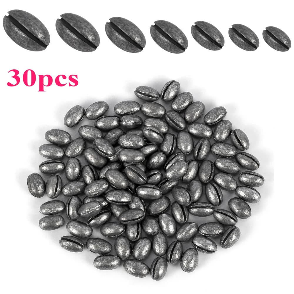 30 plombs ovales split shot pour pêche - Poids en plomb solide forme haricot pour ligne