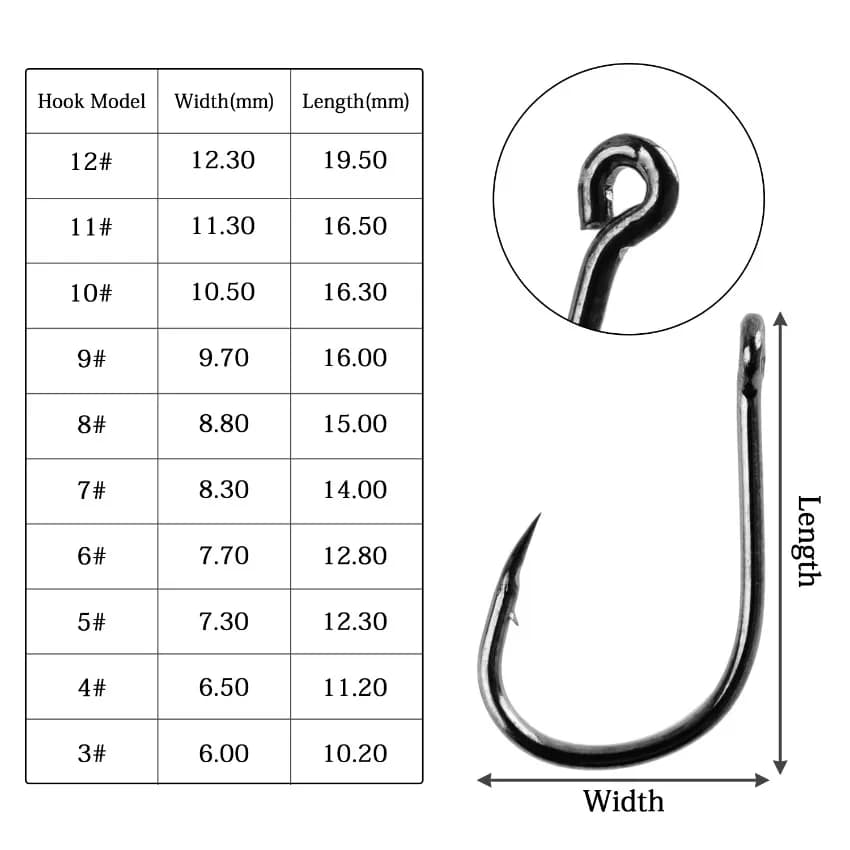 Kit de 100 hameçons simples circulaires Aorace en acier carbone pour carpe, pêche à la mouche et mer