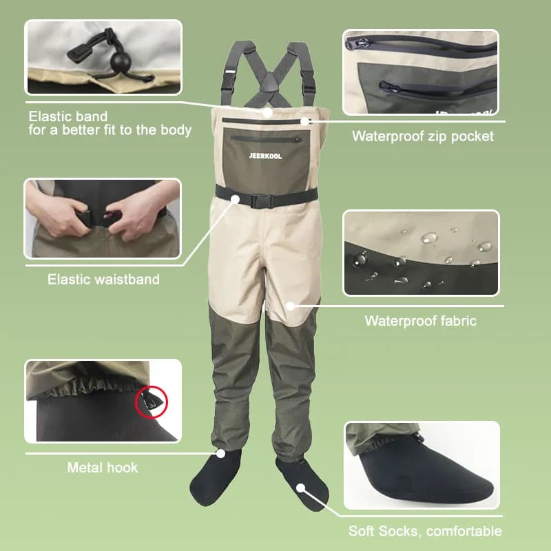 Waders de pêche à la mouche avec semelle feutre et chaussures roche - Combinaison complète imperméable