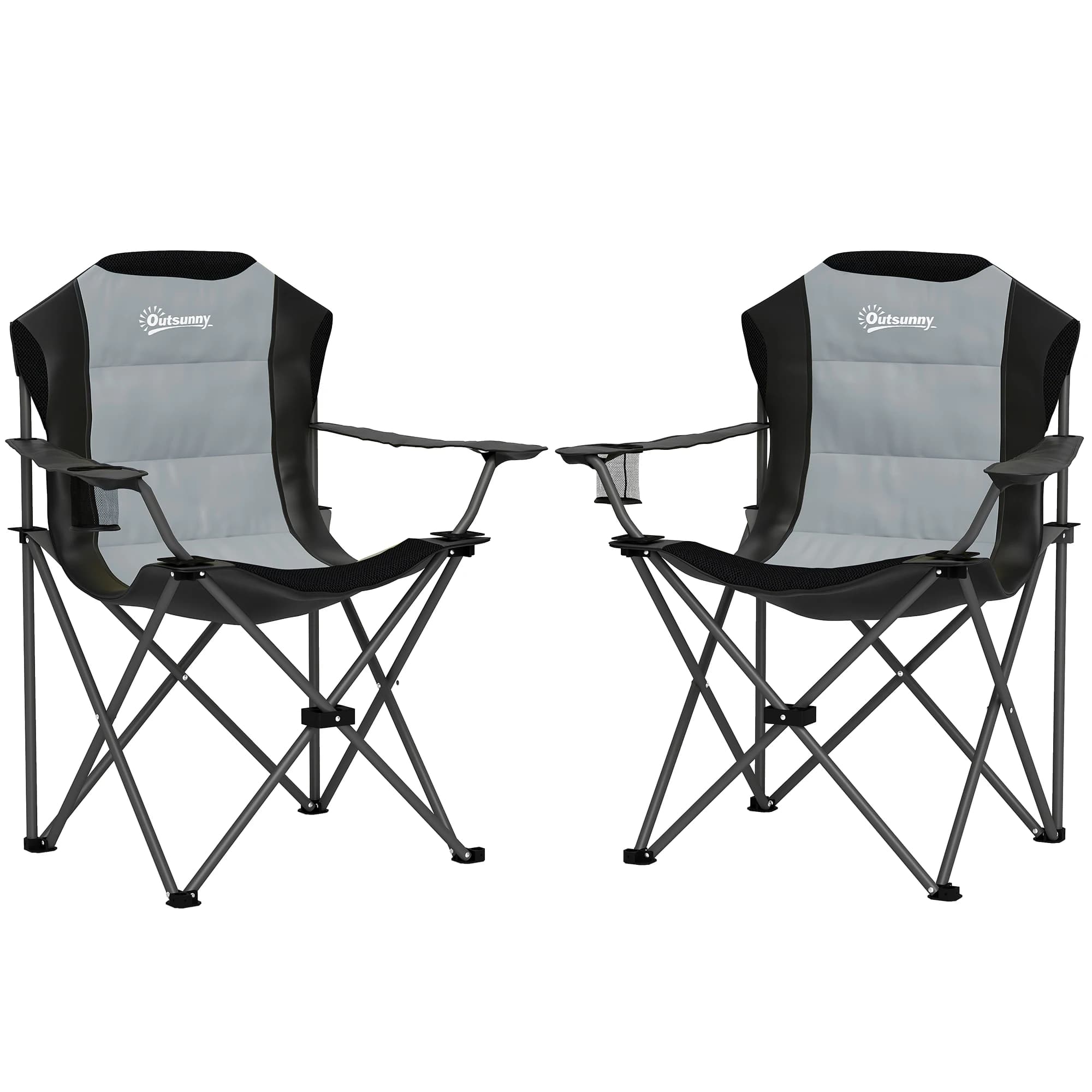 Set 2 chaises camping pliantes rembourrées - Sièges pêche avec porte-gobelet, charge 120kg