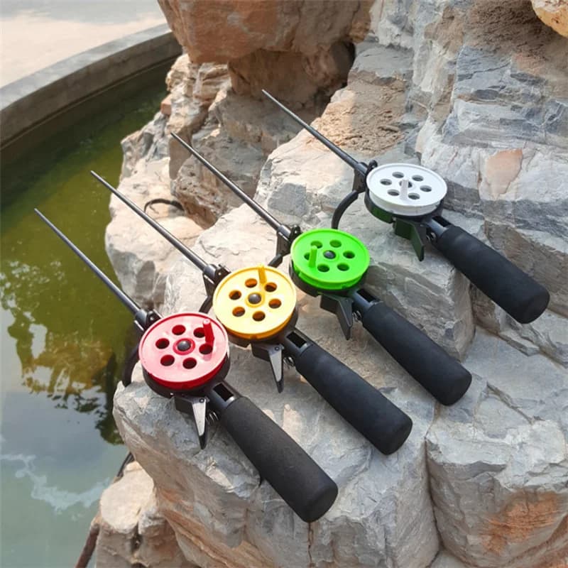 Nouvelle canne pêche crevette 2025 avec moulinet métal - Set feeder mini pêche glace hiver