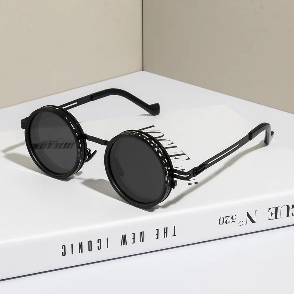 Lunettes de soleil rondes polarisées ND9 pêche réglables - Teinte variable outdoor punk rétro