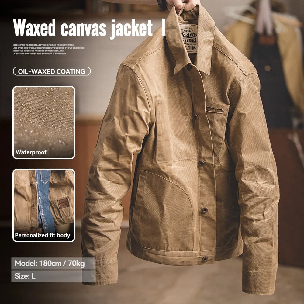 Veste canvas cirée vintage homme pêche - Veste multi-poches imperméable style pêcheur classique