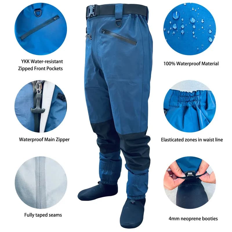 Waders de pêche à la mouche 4 plis respirants - Pantalon de guêtres imperméable pour hommes