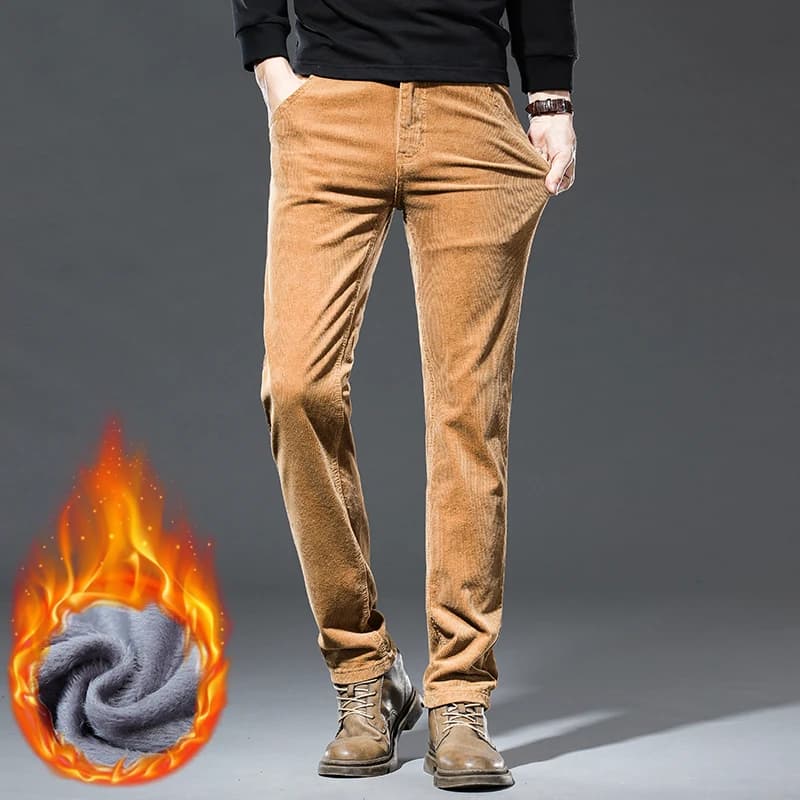 Pantalon velours polaire hiver homme nouveau classique chaud épais droit pêche décontracté