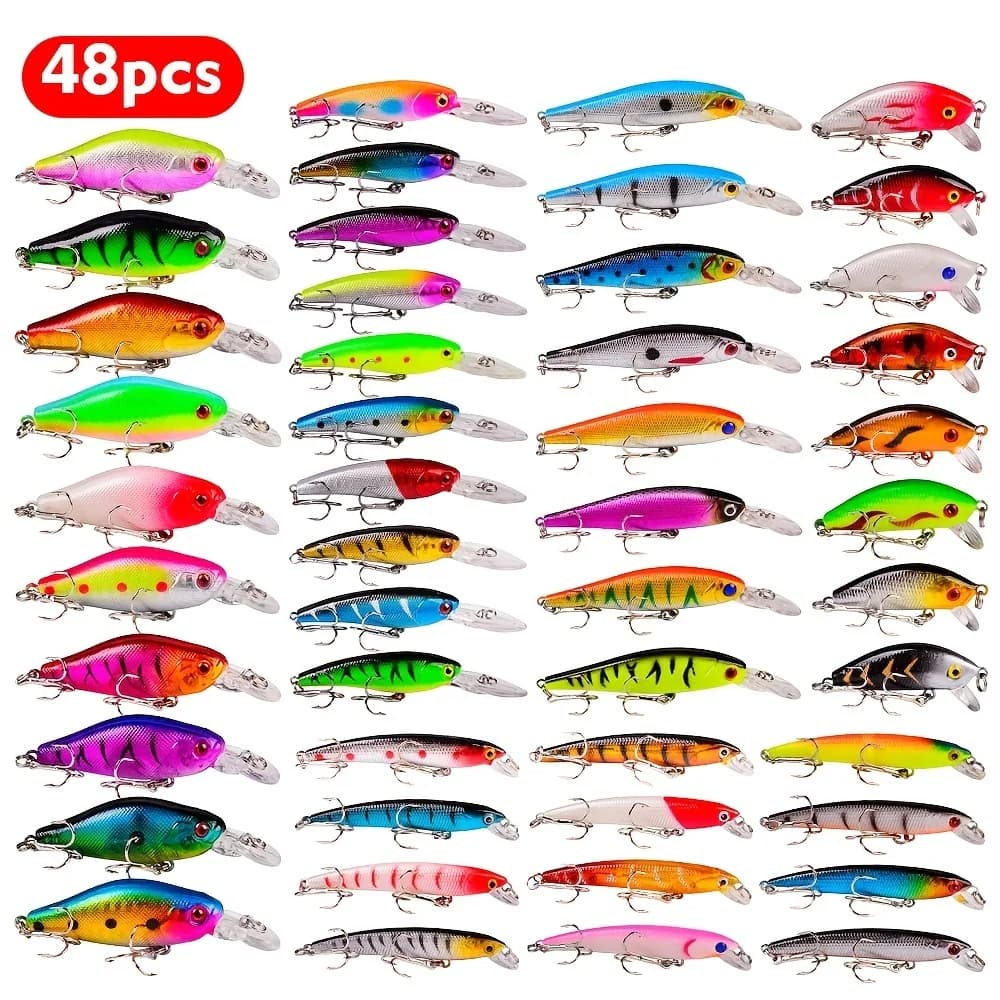 Set de Leurres de Pêche Appâts Durs Minnow Flottants Crankbait Wobblers pour Truite Brochet Perche