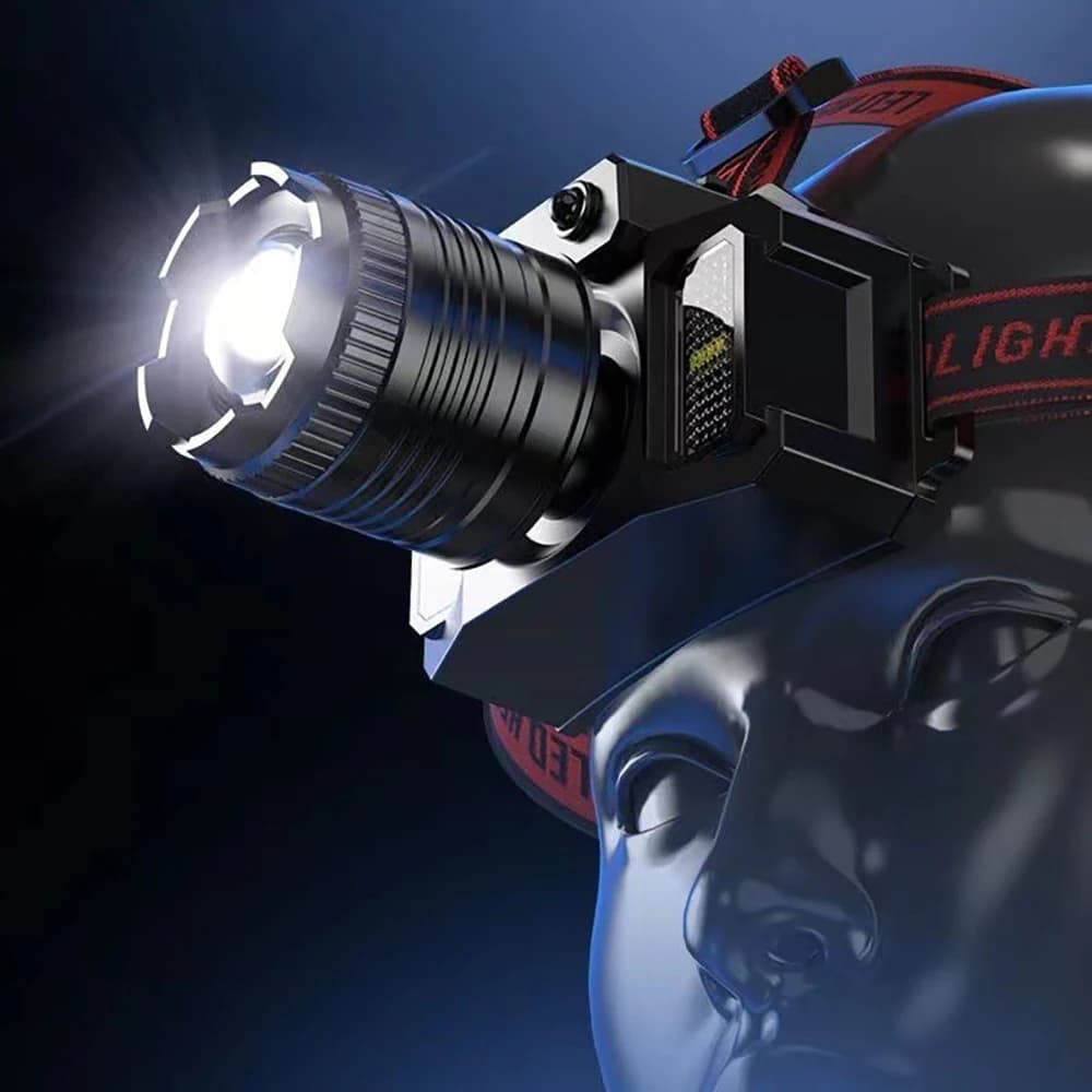 Lampe frontale LED à induction intelligente pour pêche - zoom réglable et recharge USB multifonction