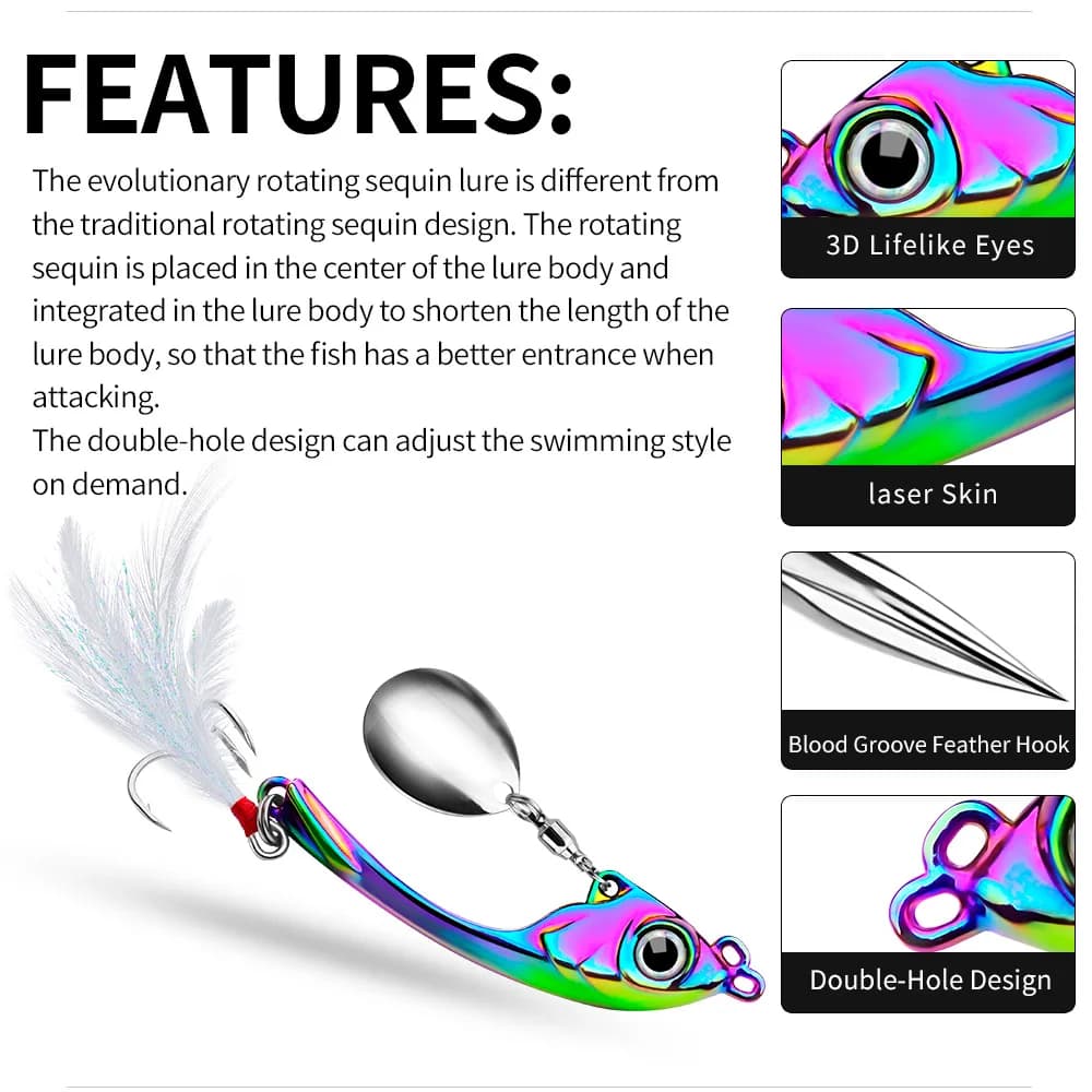 Leurre de pêche spinner métal séquenceur VIB pour truite et poisson carnassier en eau salée avec hameçon