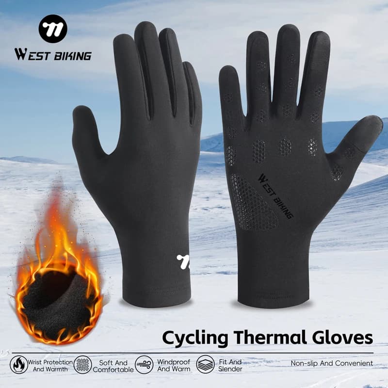 Gants vélo hiver WEST BIKING thermiques anti-vent - Équipement cycliste avec écran tactile pour pêche