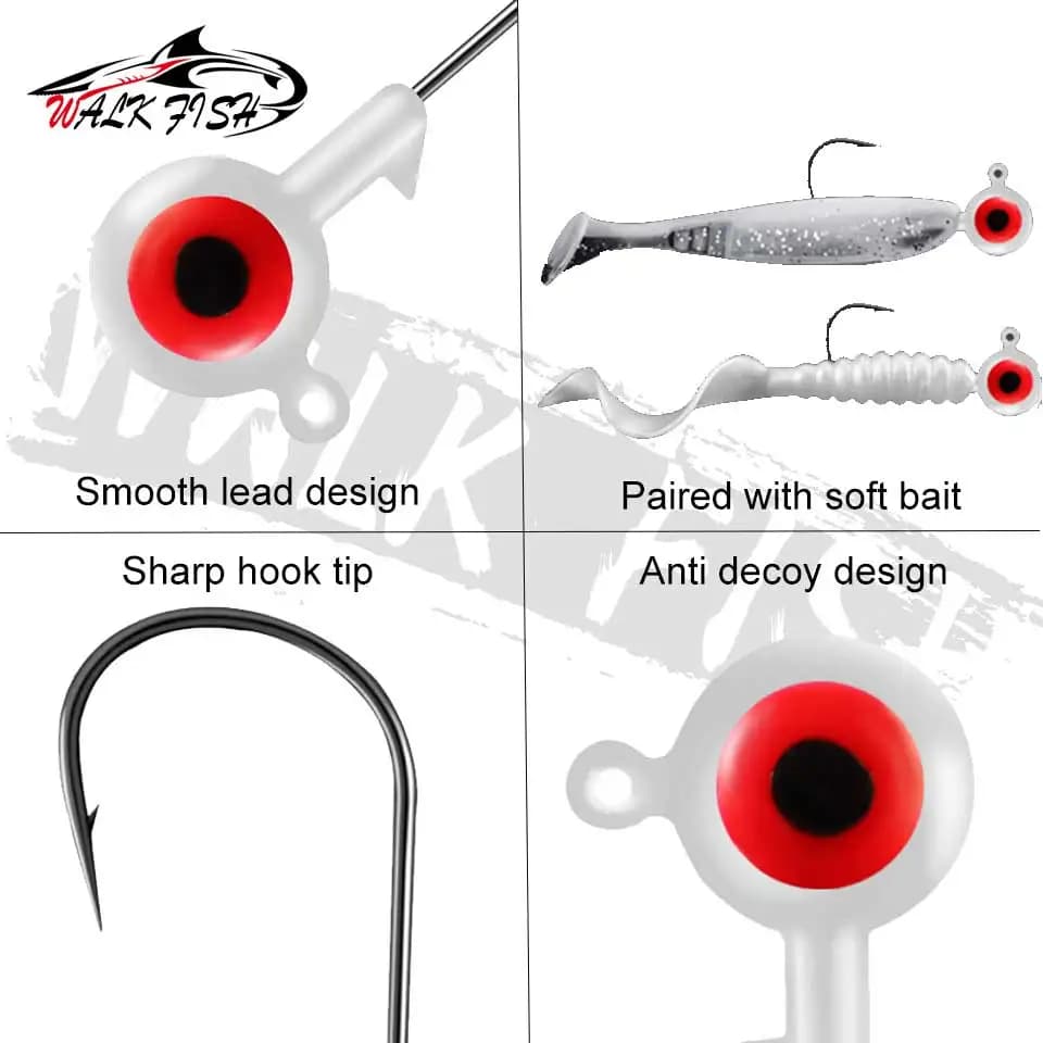 5 têtes plombées WALK FISH 1.75g et 3.5g pour vers souples et leurres pêche carnassiers