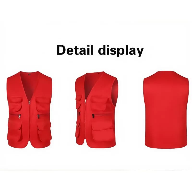 Gilet été 2026 travail loisirs multi-poches - Veste unisext personnalisable haute gamme pêche - Logo imprimé texte