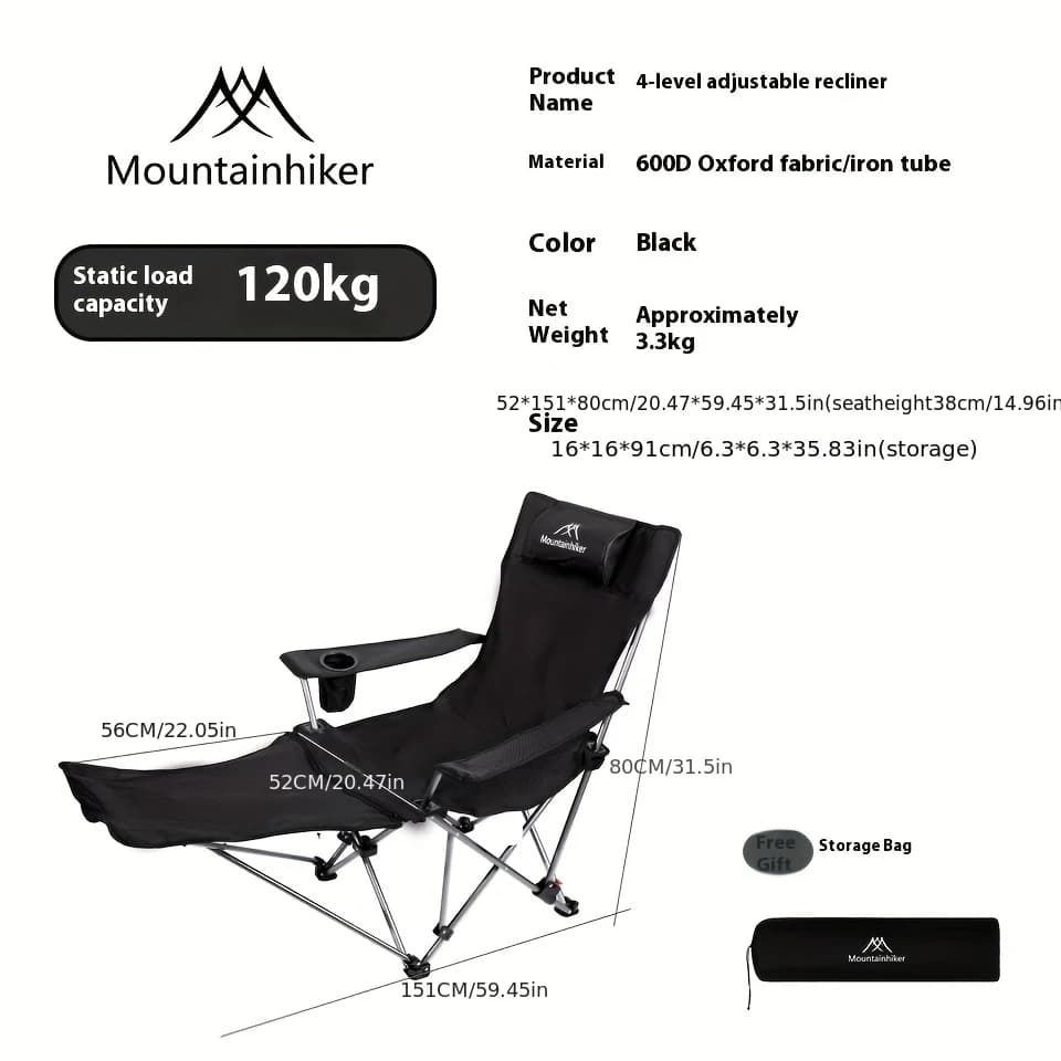 Fauteuil camping MOUNTAINHIKER toile Oxford 600D 4 positions pêche plage portable extérieur