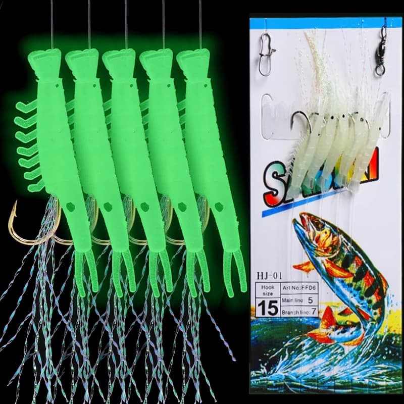 Sabiki lumineux crevettes souples pour pêche profonde - montages mer appâts phosphorescents