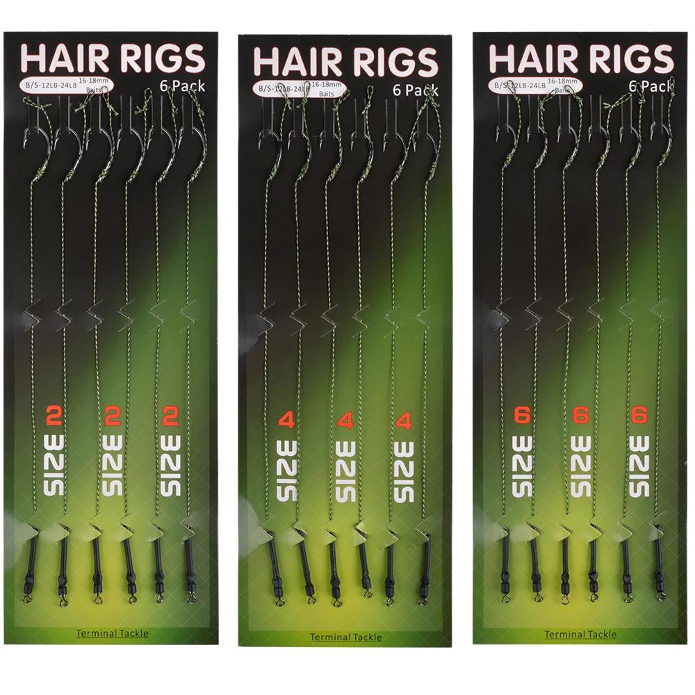 Set 6 montages carpe avec ligne tressée et manchons pour bouillettes et swivels