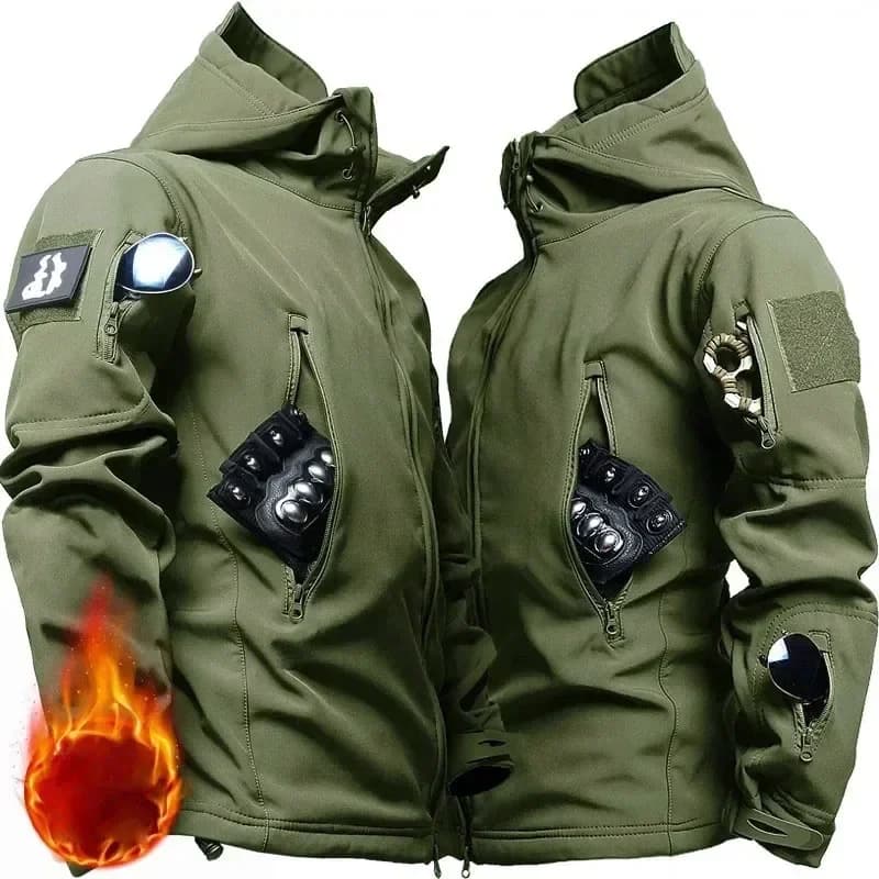 Veste de pêche tactique hiver multi-poches - Softshell peau de requin imperméable