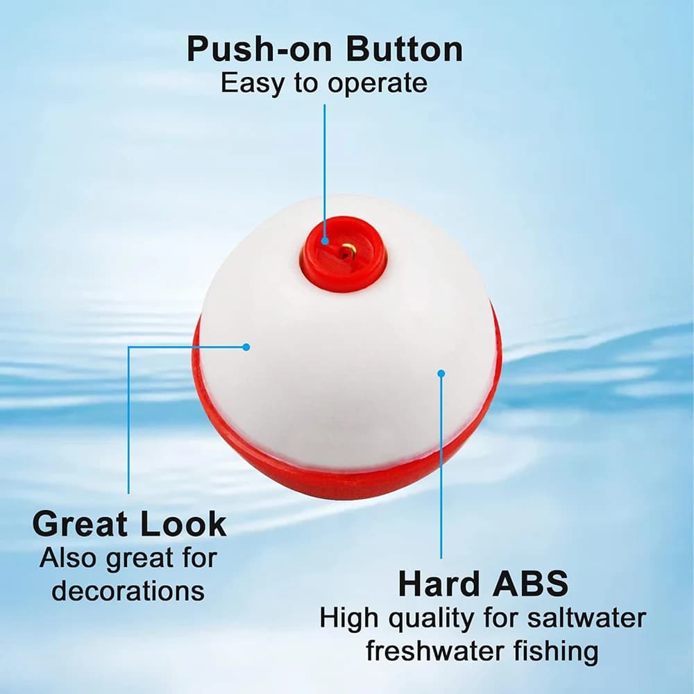 10 flotteurs coulissants ronds ABS rouge et blanc pêche avec bouton poussoir, accessoires montage pour la