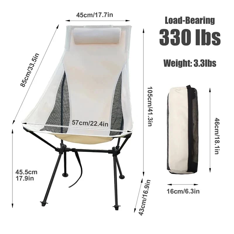 Chaise de pêche pliante avec appui-tête léger en alliage d'aluminium pour camping et extérieur