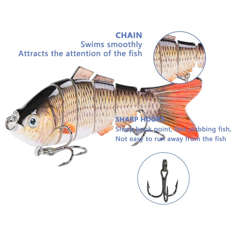 Leurre dur articulé bionique 6 segments 10 cm, leurre plongeant crankbait pour pêche en mer