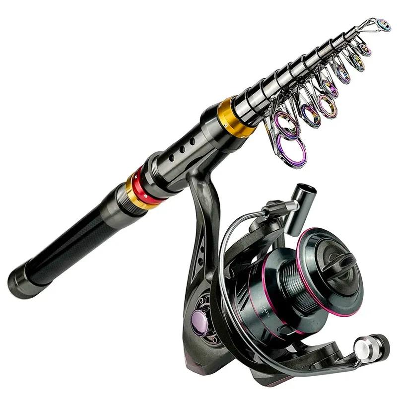 Combo canne télescopique carbone 1.8-3.6m et moulinet spinning kit pêche résistance 3-8kg tout inclus