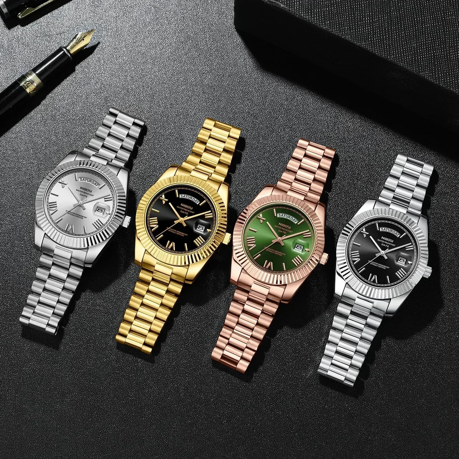 Montre homme NIBOSI luxe quartz Miyota - Étanche élégante pour pêcheurs stylés journée date