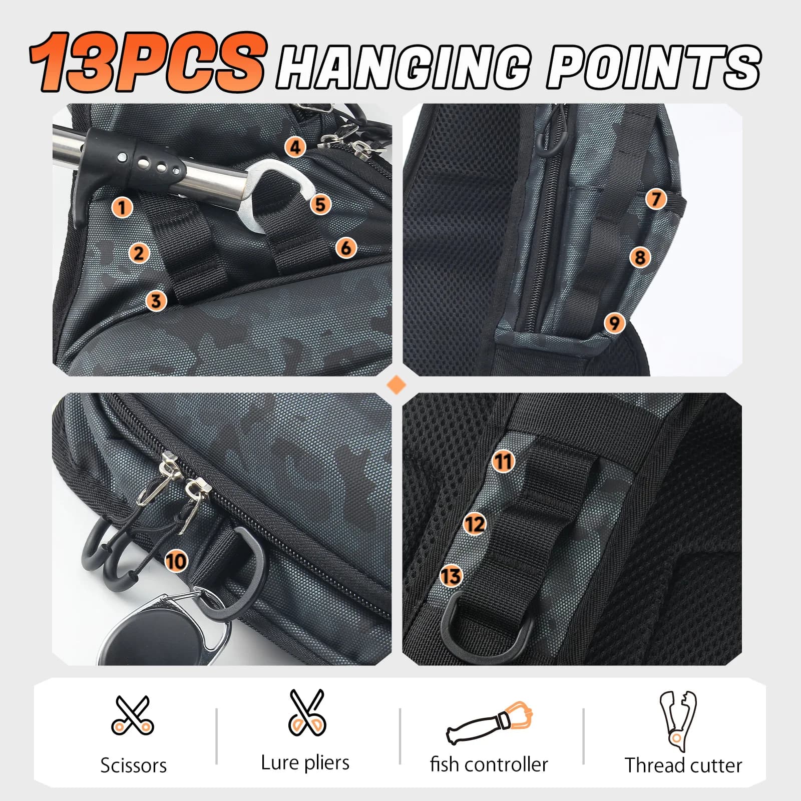Sac à dos leurres coque EVA rigide waterproof avec plateforme pliable et grand rangement pêche