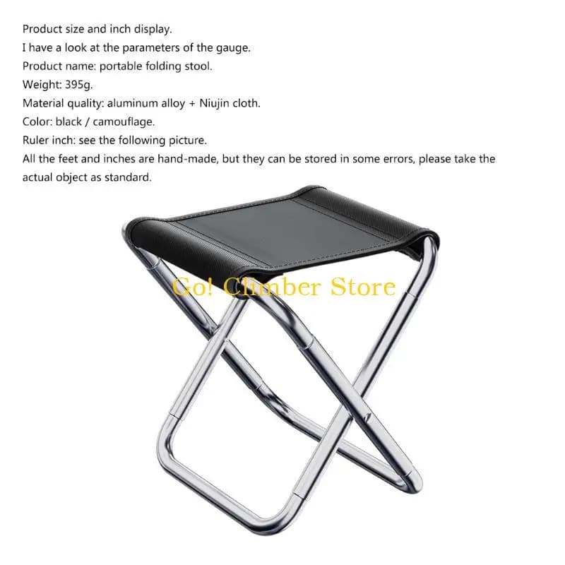 Tabouret de camping Q84C mini pliable aluminium, petit siège pliant léger pour pêche et activités extérieures