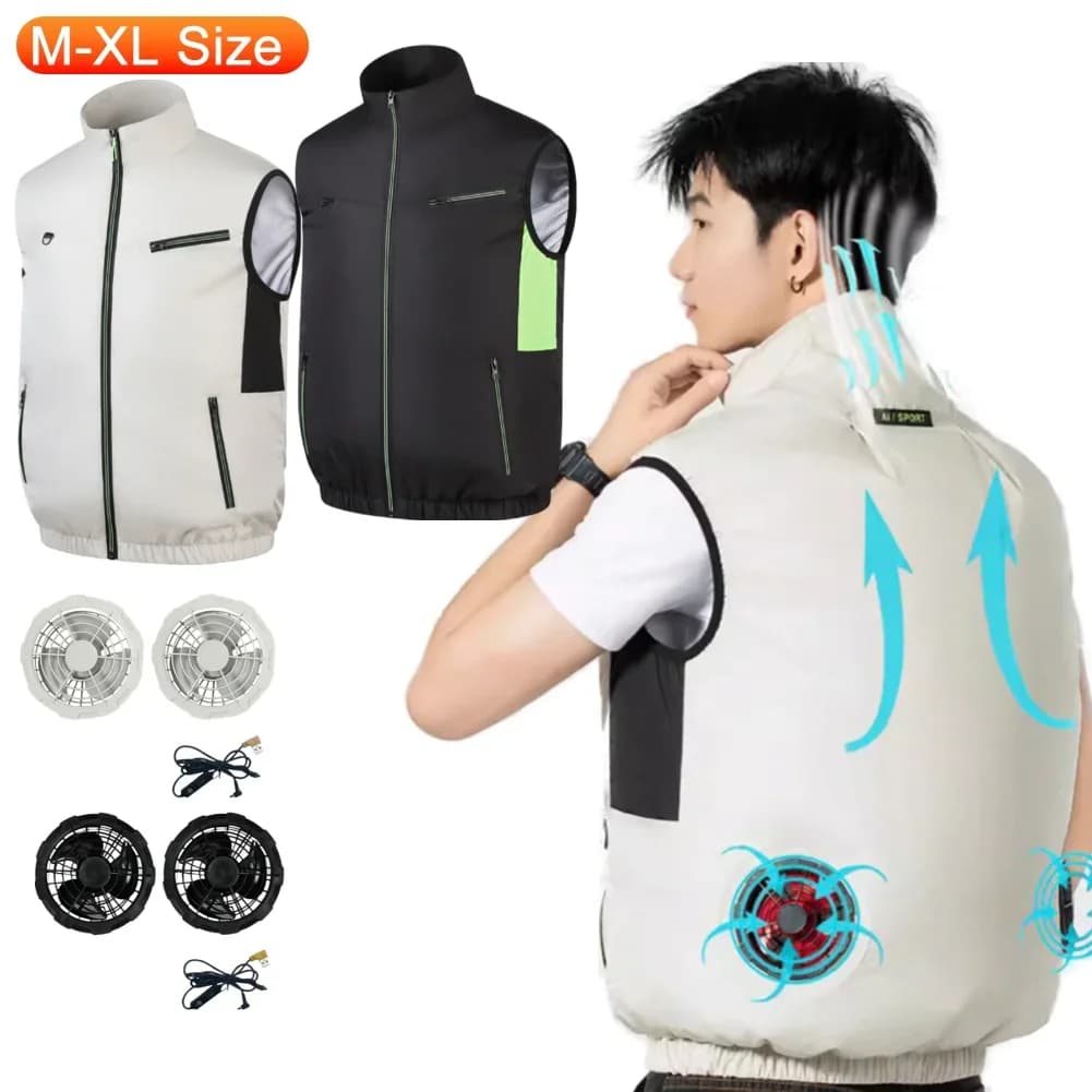 Veste Rafraîchissante avec Ventilateur pour Pêche, Randonnée et Camping d'Été Résistante à la Chaleur
