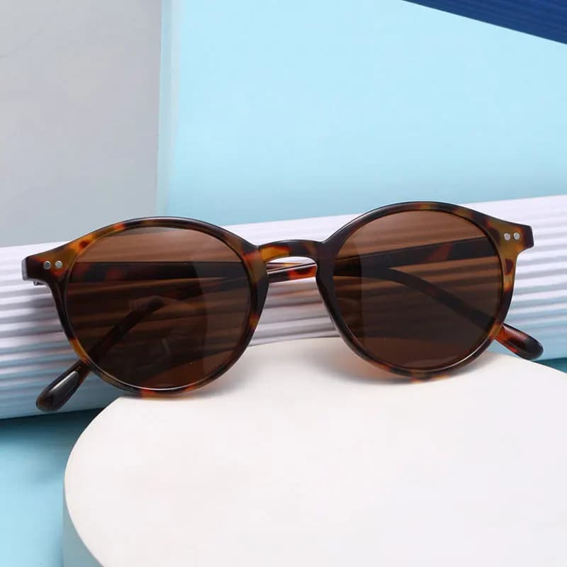 Lunettes de pêche polarisées rondes rétro - Protection UV400 avec cadre léopard tendance