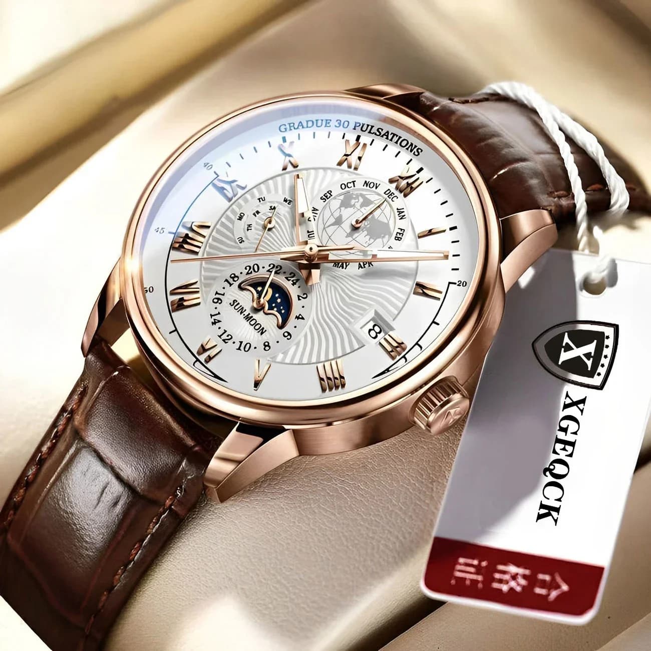 Montre sport homme luxe 2024 étanche lumineuse cuir quartz avec date - Montre bracelet homme mode