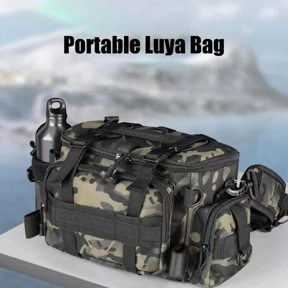 Sac bandoulière pêche avec porte-canne portable - Sac de rangement matériel pêche sport outdoor