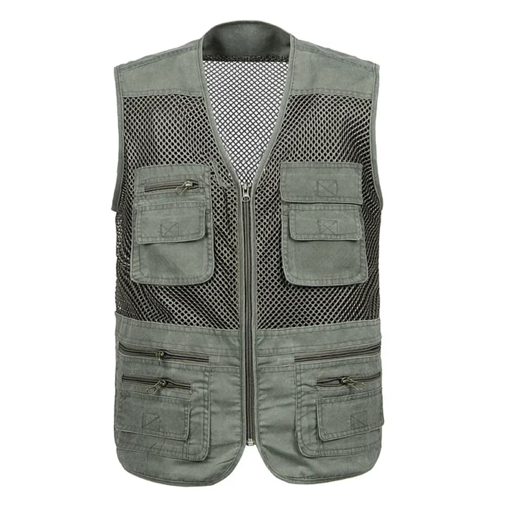Gilet pêche grande taille mesh respirant - Veste sans manches multi-poches séchage rapide travail
