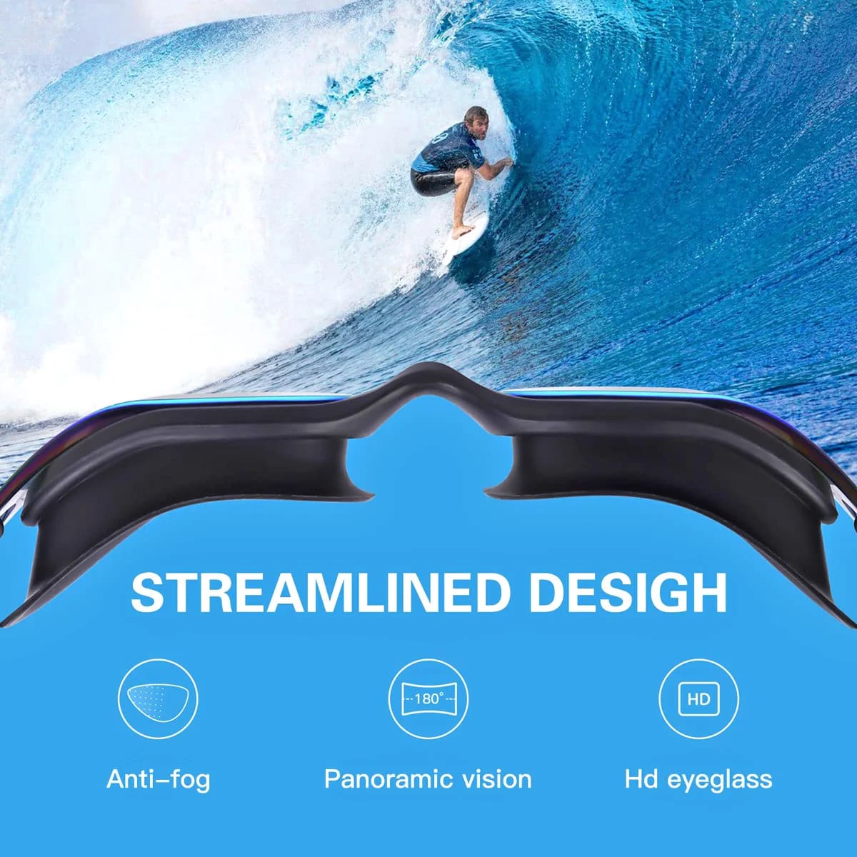 Lunettes de natation professionnelles étanches anti-buée adultes HD silicone avec étui portable