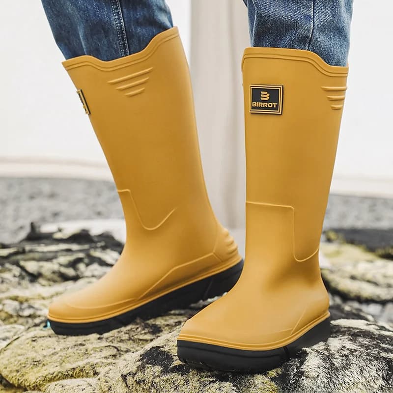 Bottes de pluie hautes hommes PVC confortables slip-on pour pêche camping et travail saison des pluies
