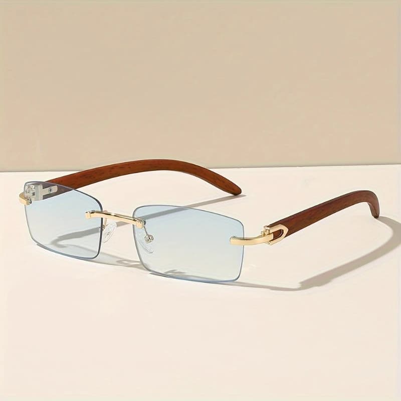 Lunettes de soleil sans monture pêche unisex 6 pièces grain bois rectangle protection UV randonnée