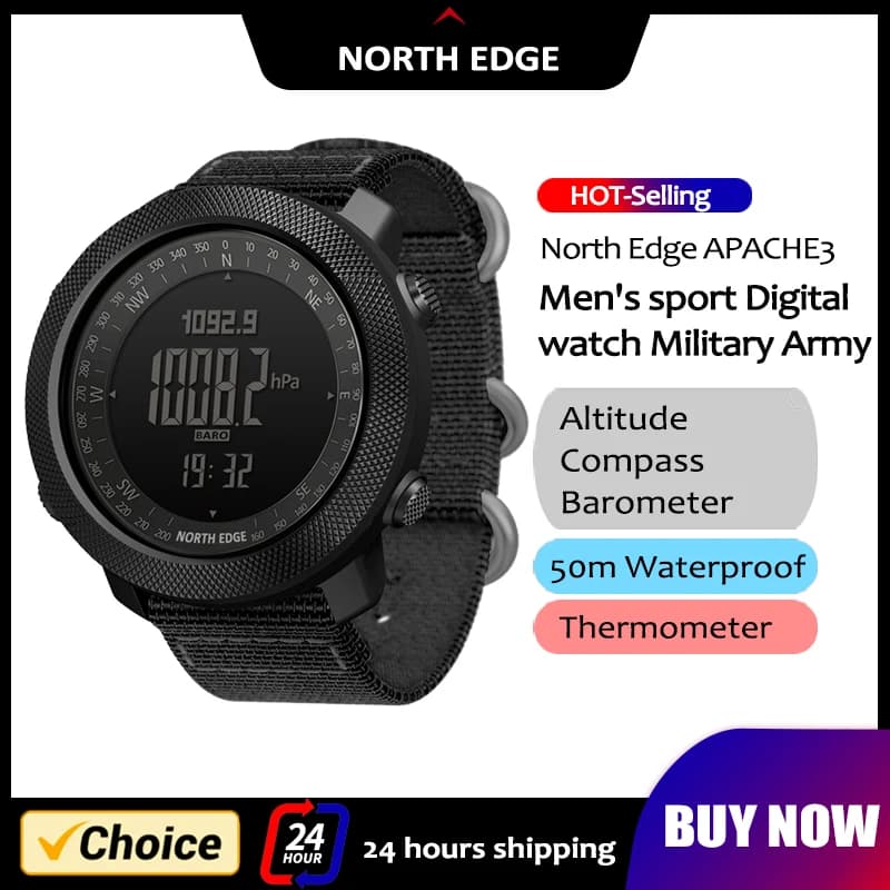NORTH EDGE montre connectée militaire homme altimètre baromètre boussole podomètre running étanche 50m smartwatch digital