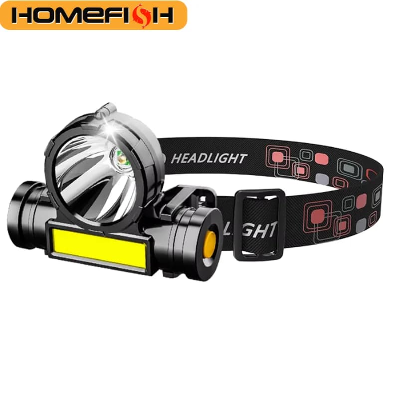Lampe frontale LED puissante HOMEFISH rechargeable USB étanche pour pêche nocturne et camping