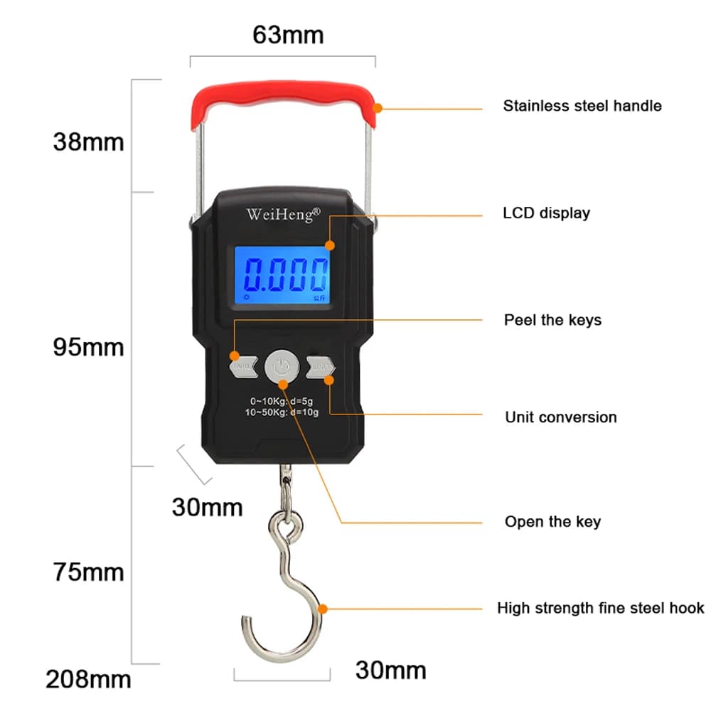 Balance de pêche portable 75Kg/10g LCD numérique - Pèse-bagages voyage avec crochet pour peser vos prises