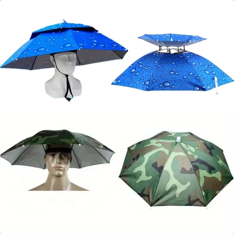 Chapeau parapluie de pêche pliable protection solaire et pluie double couche UV 50+