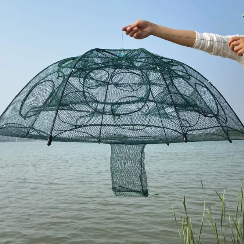 Filet pliable multi-trous pour crevettes et poissons, cage de pêche nylon portable automatique 24 à 4 trous