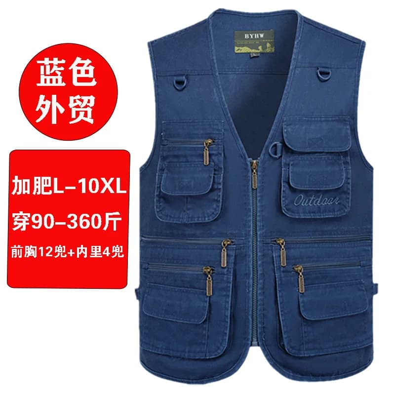 Gilet sans manches homme été grande taille 150kg avec 16 poches pour pêche et photographie