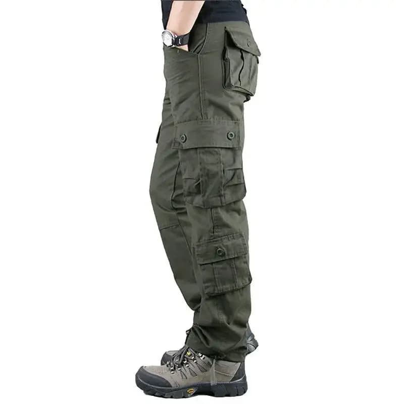 Pantalon cargo droit ample coton pur multi-poches pêche printemps été automne homme