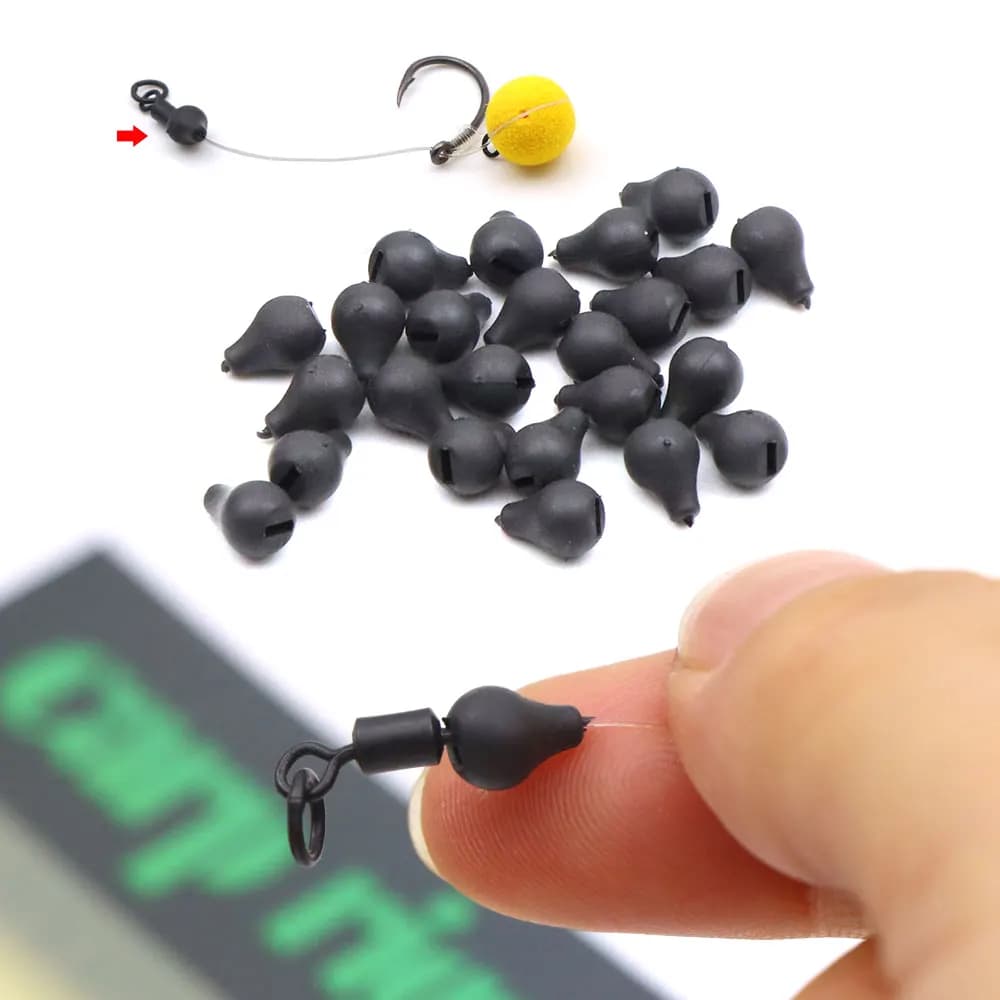 10 perles tungstène pour montage chod rig - Accessoires carpe fluorocarbone avec émerillon connecteur