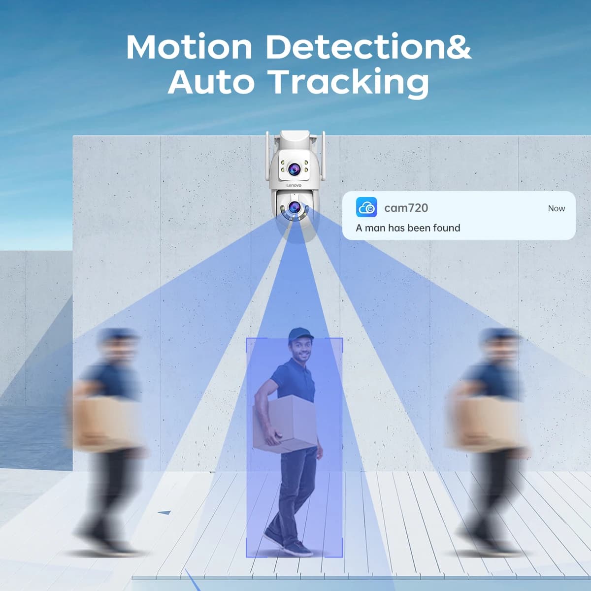 Caméra de surveillance WiFi Lenovo 4K extérieur double lentille PTZ, tracking automatique pour sécurité maison et abri pêche