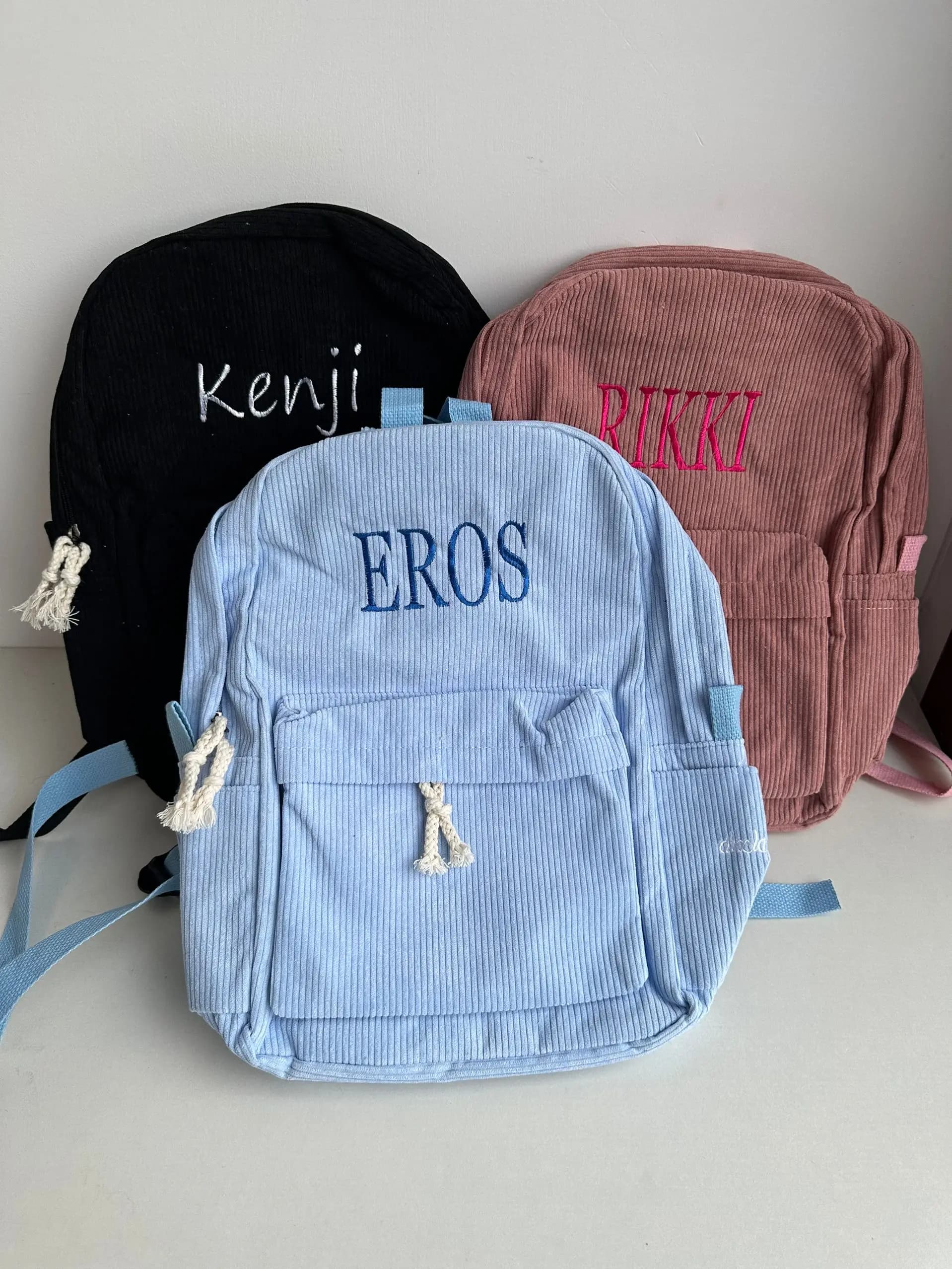 Sac à dos personnalisé enfant en velours côtelé brodé - Prénom personnalisé - Rentrée scolaire maternelle